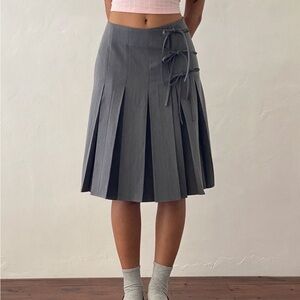 Pleated Grey Midi Skirt